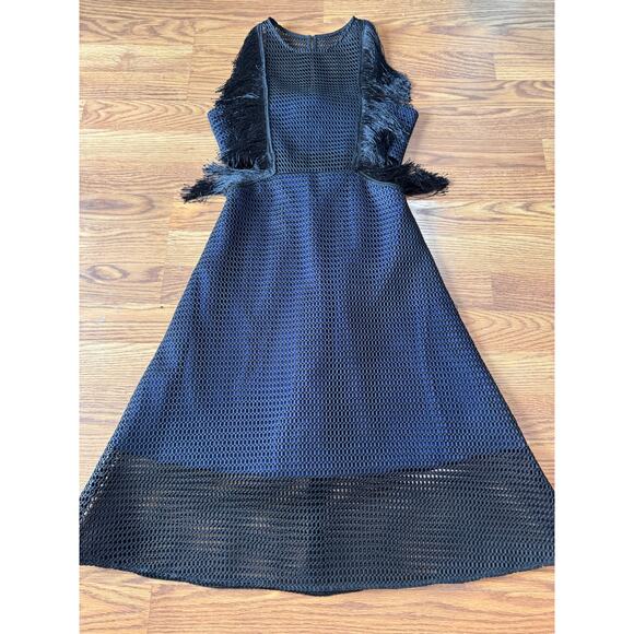 Self-Portrait Neoprene Black & Navy Flared Fringe Dress size 6 /SMALL - Picture 7 of 14